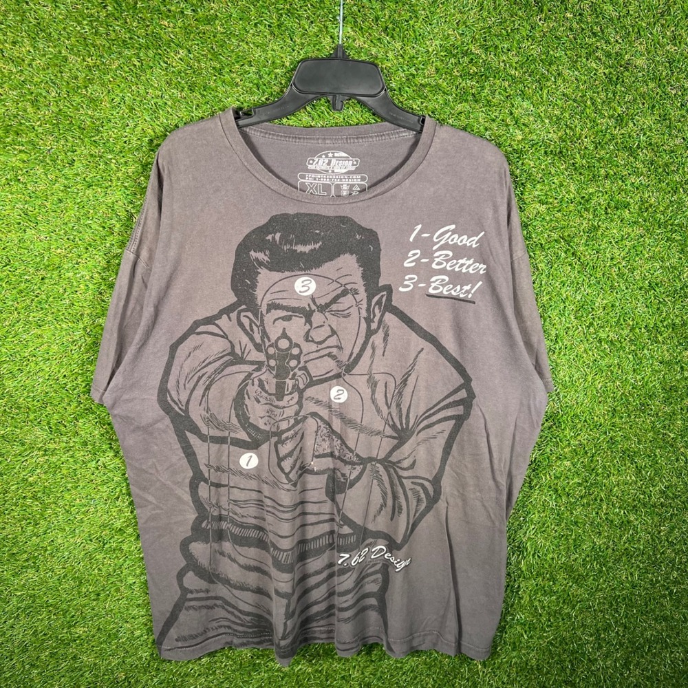 7.62 Design Mens XL Gray Graphic T-Shirt Shooting Target 1-Good 2-Better 3-Best